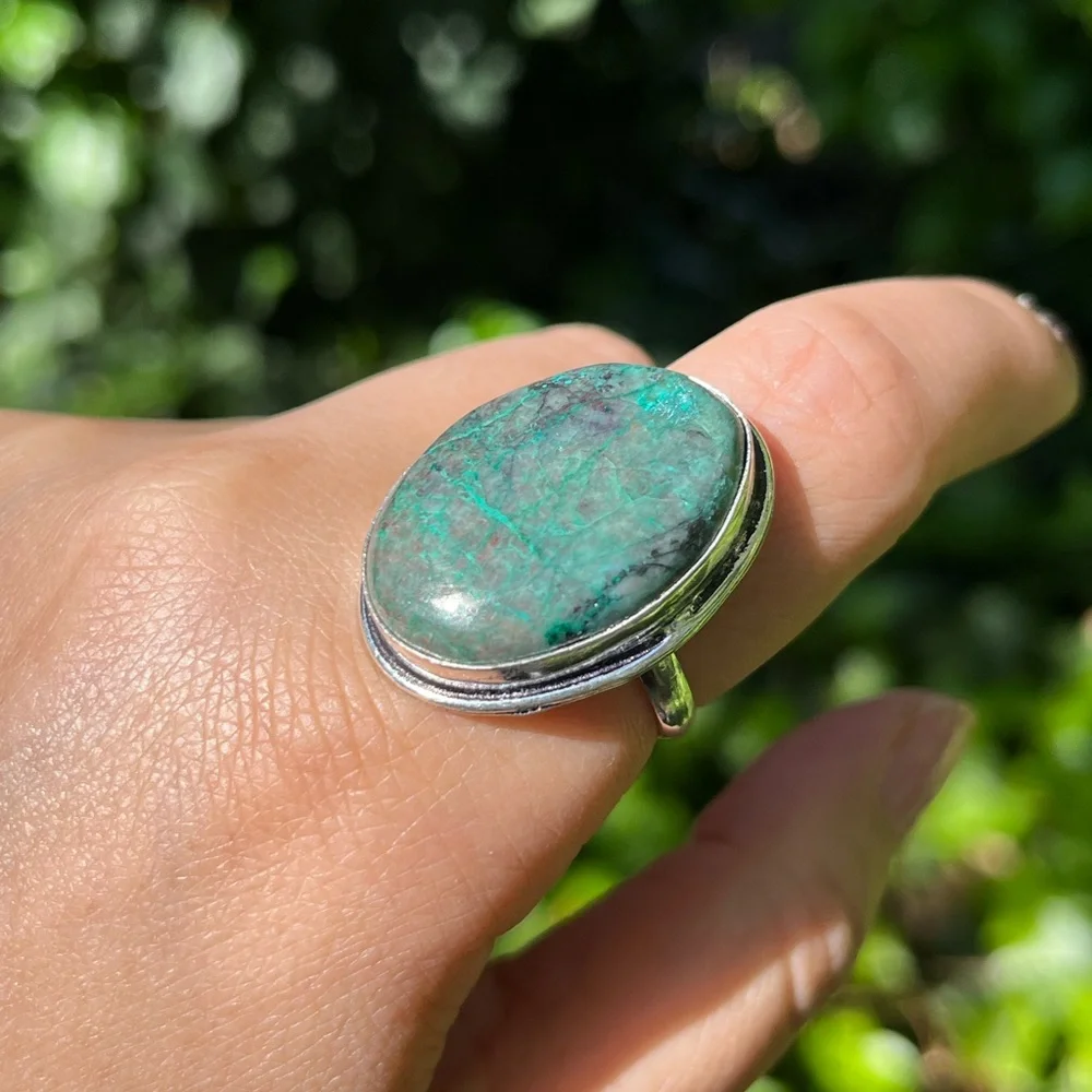 Size 9.5 925‎ silver plated Chrysocolla ring oval shape